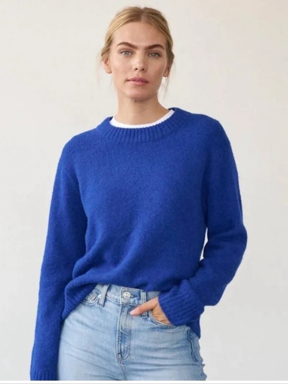 AYR The Kickback Deep Blue Knit Crew Sweater